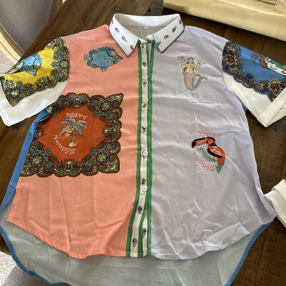 NEW Two Piece Linen Matching Pant Shirt Set Wide Leg, High Waist, Boho Style, XL - Picture 7 of 10